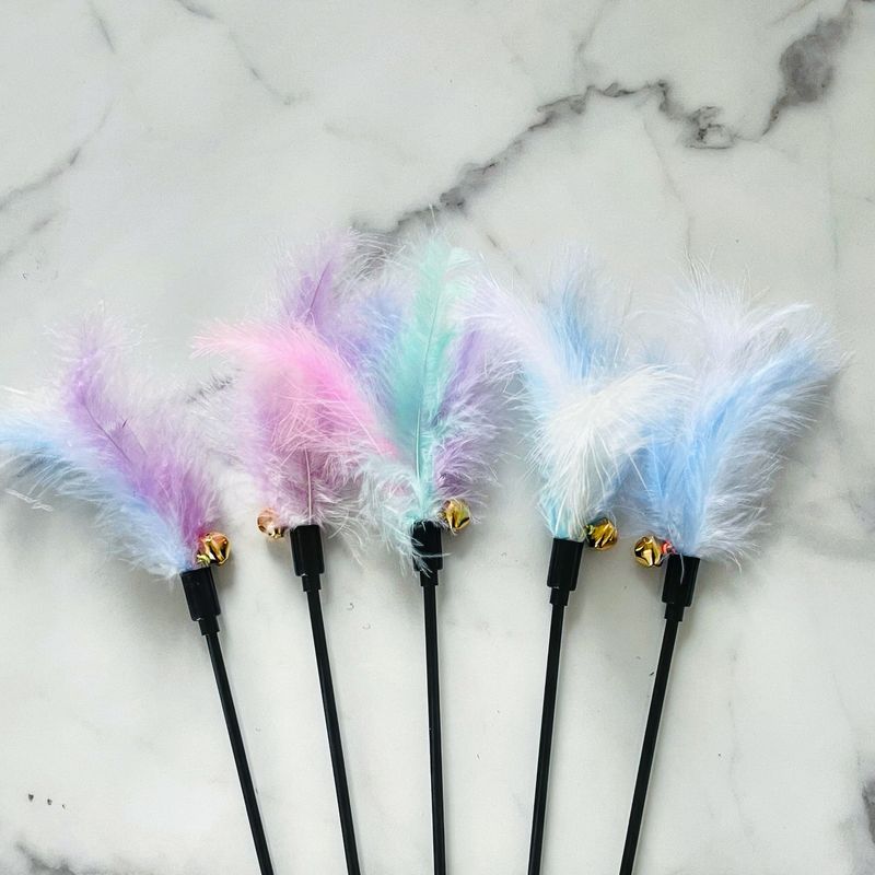 Macaron Farbe Glocke Feder Katze Teaser Zauberstab Haustier Spielzeug_voghion.com