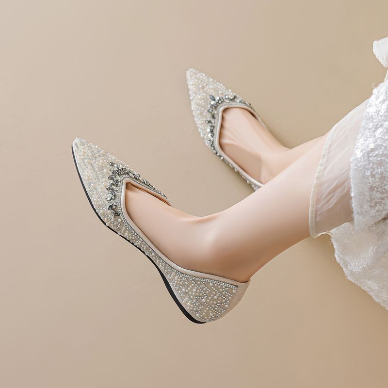Scarpe da sposa con punta singola, scarpe da donna con fondo piatto, scarpe da sposa con strass e gonna, scarpe da donna con temperamento_voghion.com