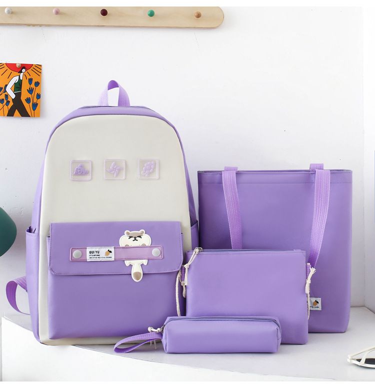 Zaini per bambini, nuovi zaini per studenti, semplici, con colori a contrasto, grandi capacità, casual, zaino da quattro pezzi_voghion.com