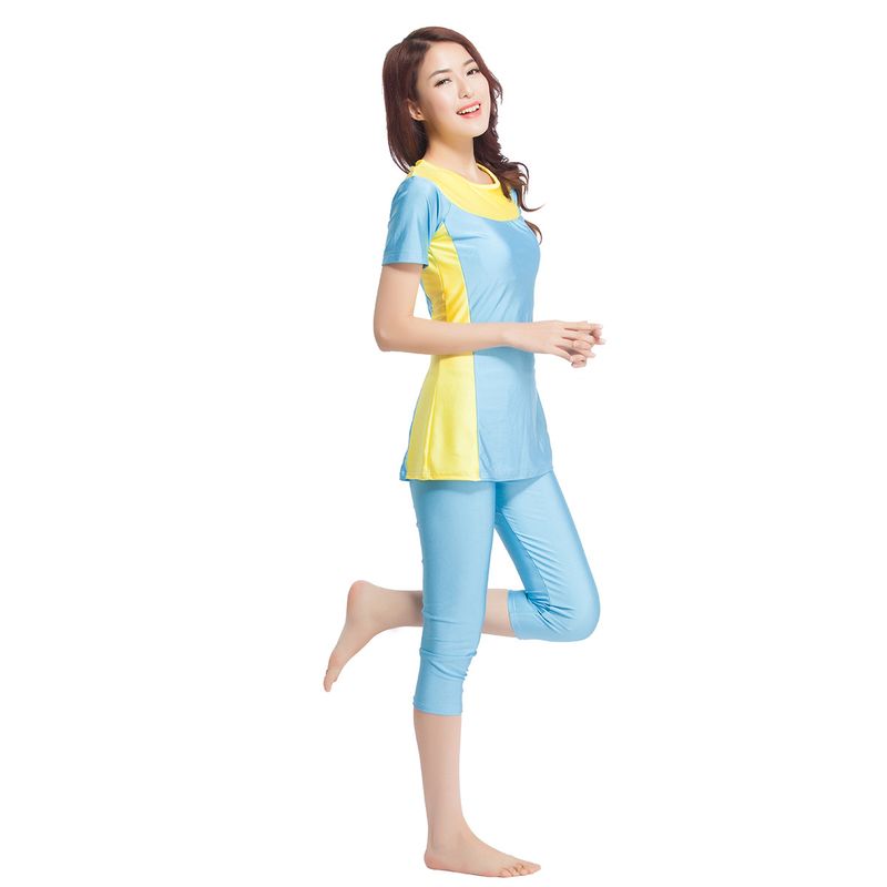 Muslim Swimwear Women's Swimsuit Muslim Conservative Swimsuit Loose Contrasting Color Two-piece Set Seaside Travel Hot Spring Suit_voghion.com