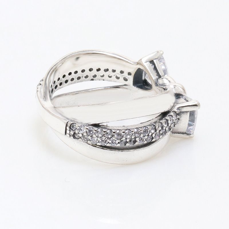 Anel feminino com laço em formato de coração e design de fita brilhante, elegante faixa cruzada para uso diário ou ocasiões especiais_voghion.com