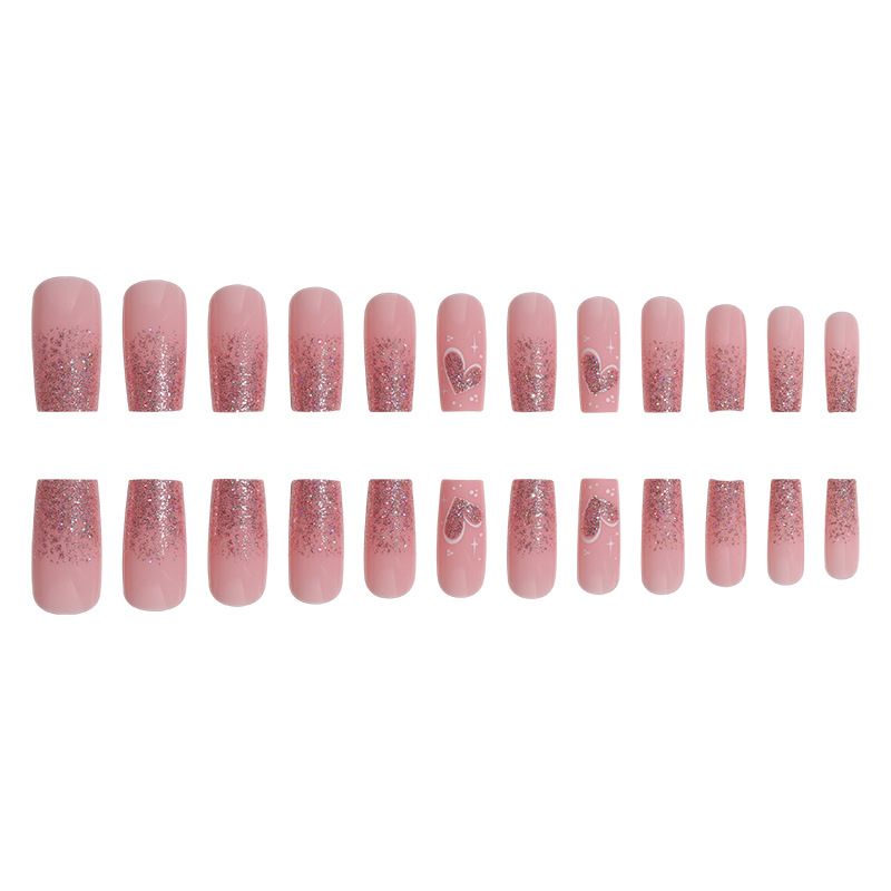 Unghie finte eleganti, quadrate e glitterate, con design a cuore, sfumate e ombré alla francese, riutilizzabili, per le donne_voghion.com