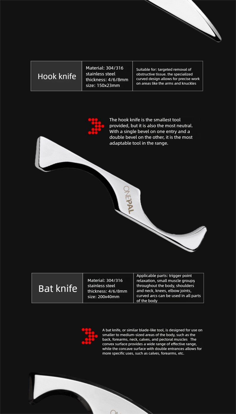 Coltello per massaggio in acciaio inossidabile, raschiamento, strumento per esercizi di rilassamento, massaggiatore per membrane del collo, rilascio dei meridiani, lenitivo_voghion.com