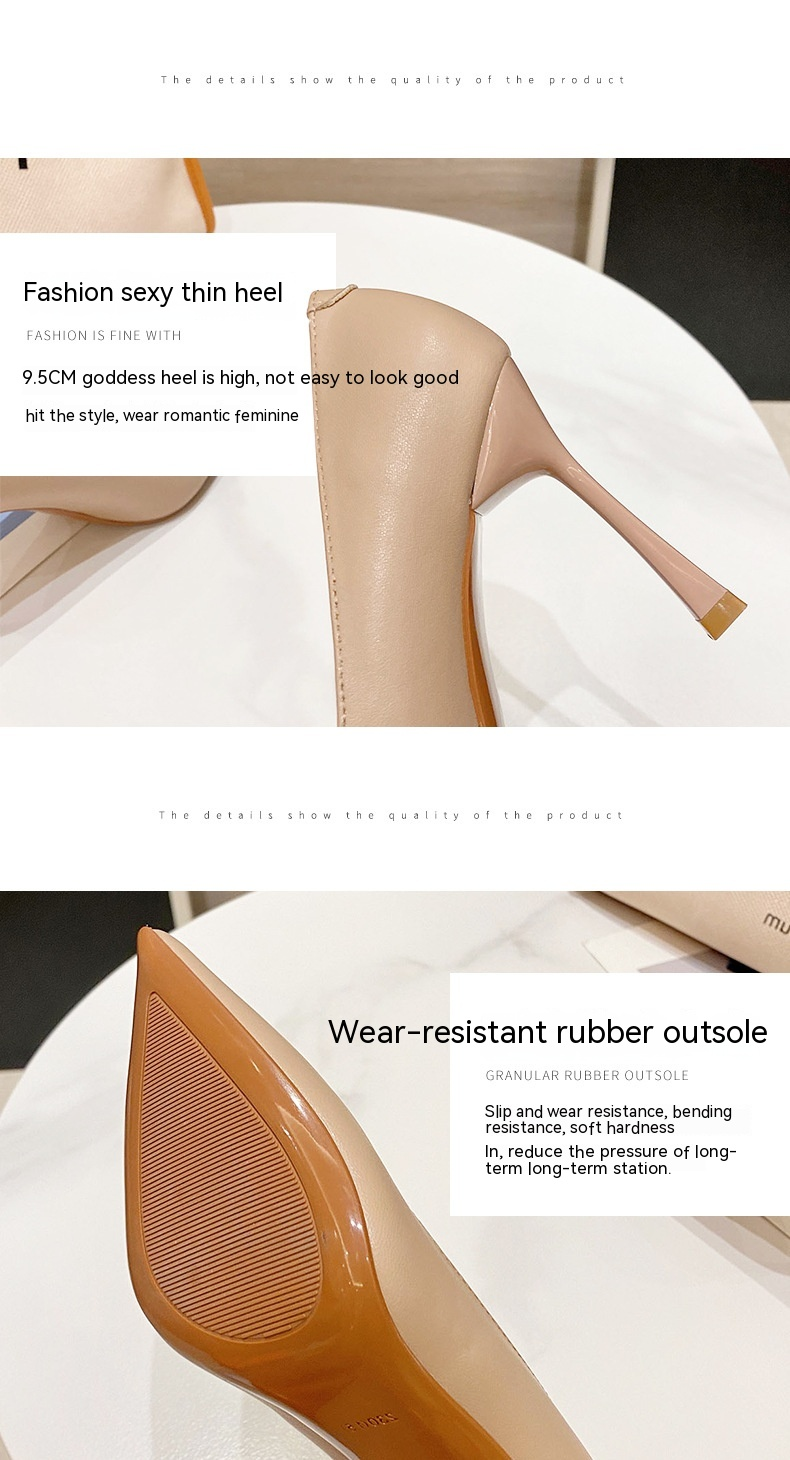 2024 neue Spitz Dünne Fersen High Heels Fee Stil Einfarbig High Heels Französisch Super High Heels Mädchen_voghion.com