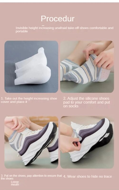 Palmilhas de silicone com aumento de altura invisível, almofadas de gel ortopédicas, suporte de arco, palmilhas de massagem para pés, unissex_voghion.com