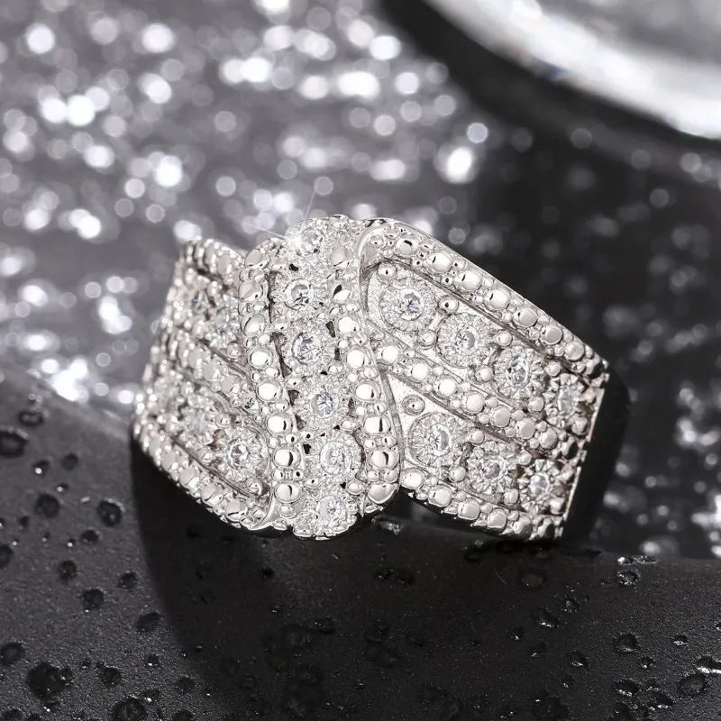 Cao Shi's New Creative With Female Personality Curve Swing Arm Design And Accessories, Full Diamond Boutique Ring_voghion.com
