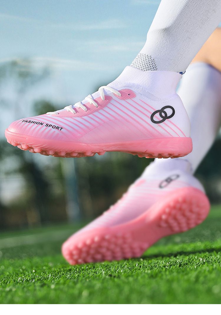 Nahtlos fléien gewéckelt Fussballschong Männer a Fraen High Top Studenten Training Match Spike Crushing Shoes_voghion.com
