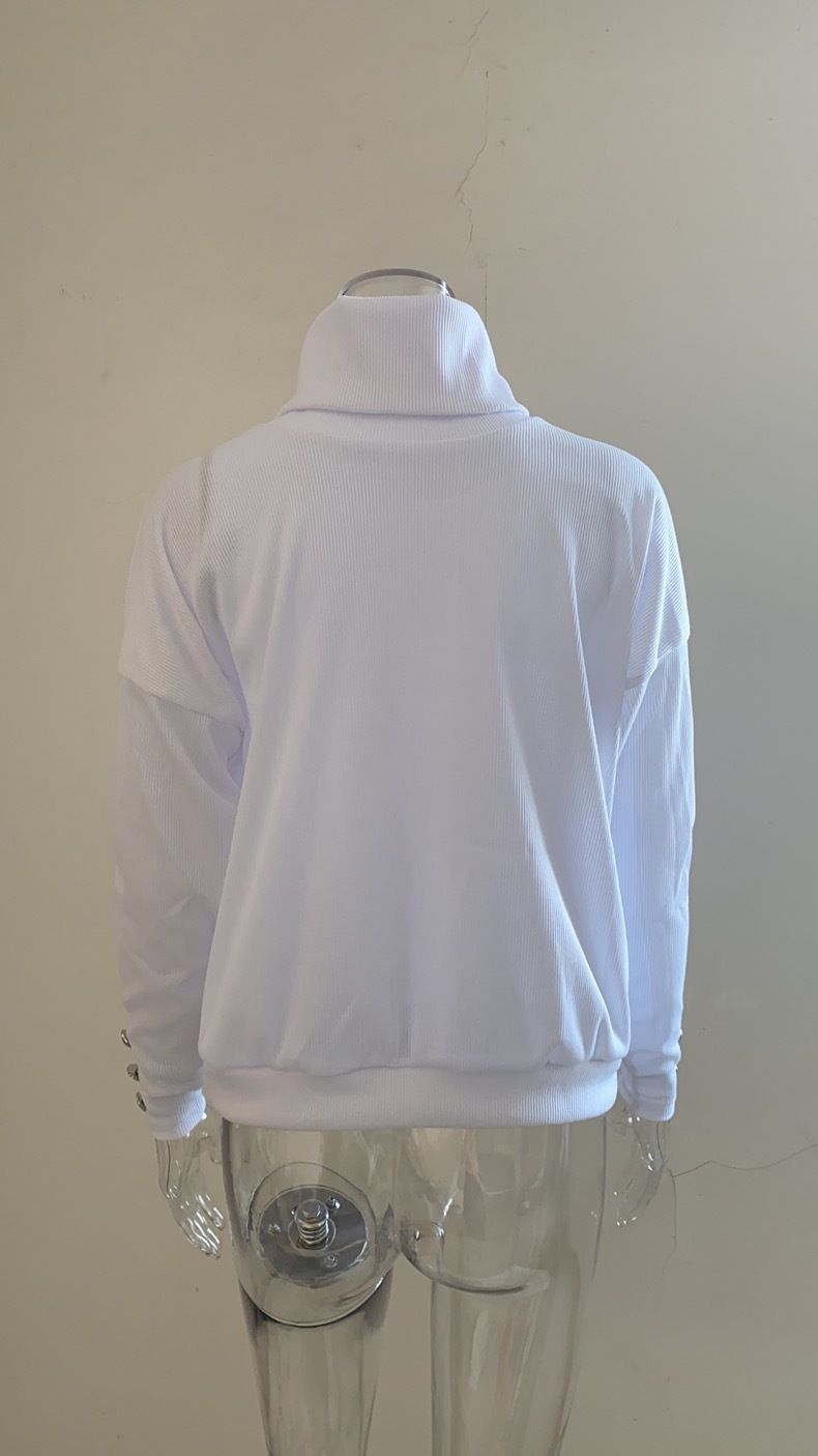 Maglione oversize con collo alto e bottoni – Maglia a righe e tinta unita per donna (S-XXL, bianco/kaki/rosso/nero/bordeaux)_voghion.com