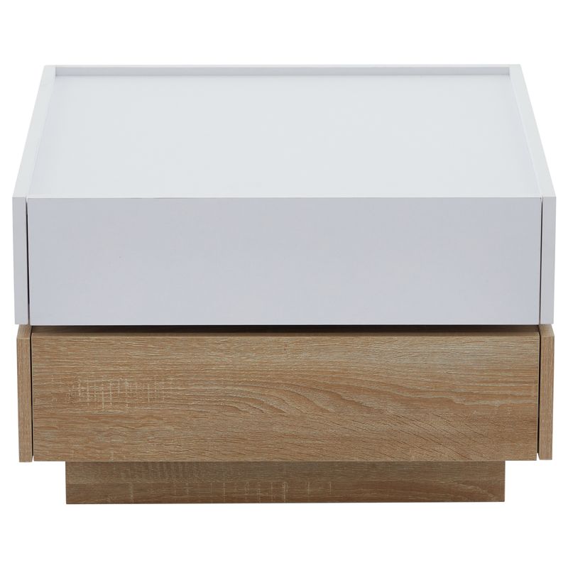 Table basse pliante avec plateau rotatif à 360°, table de salon à deux niveaux avec meuble de rangement et cadre en noyer, 60 x 60 x 38 cm_voghion.com