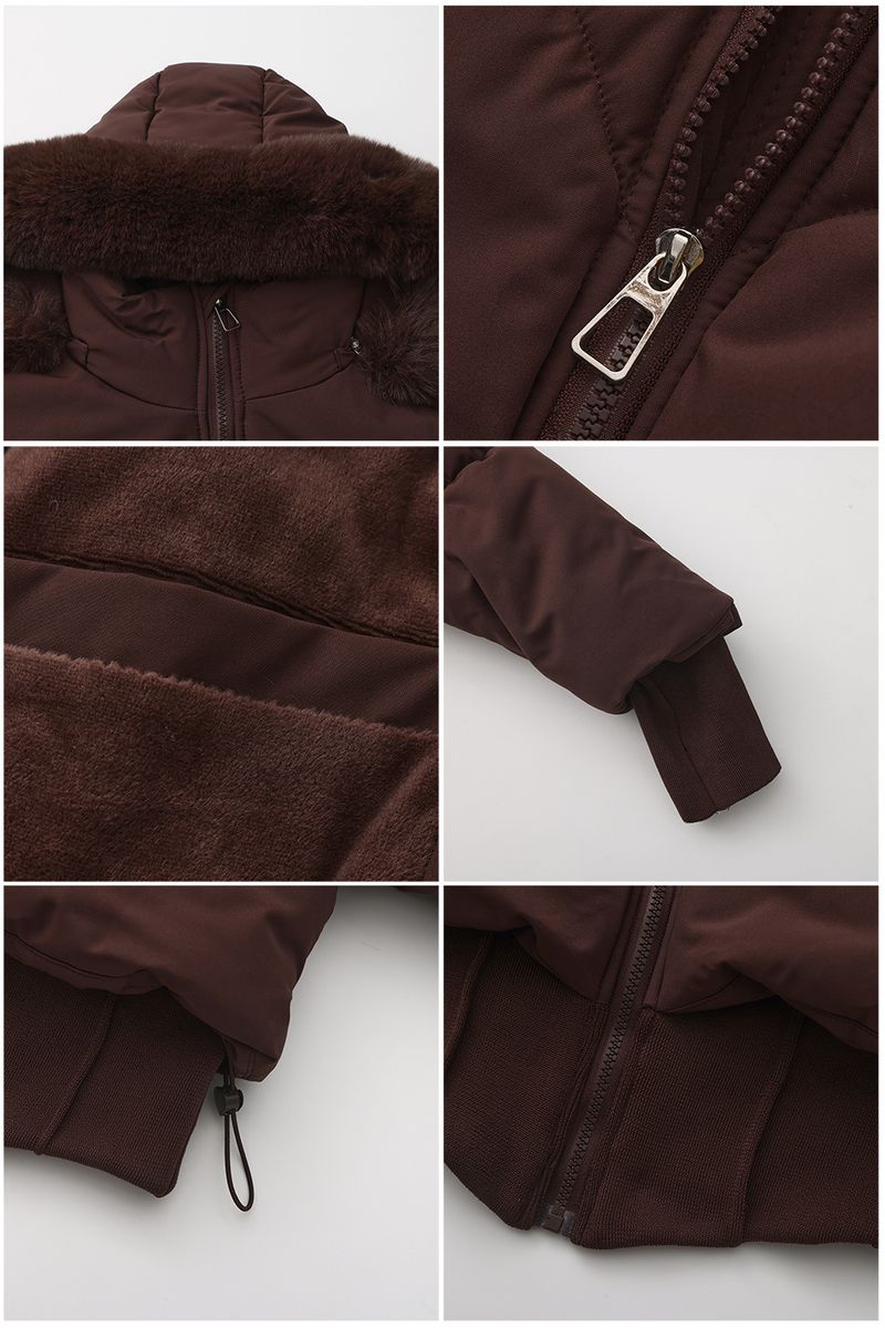 2025 Kurzjacke mit großem Pelzkragen und Kapuze für Damen, Herbst und Winter, neuer, dicker, warmer Baumwollmantel mit Taillenzug_voghion.com