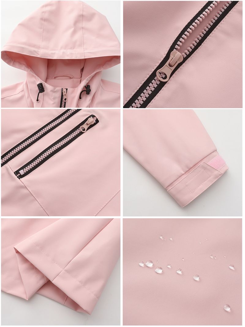 Giacca antivento con cappuccio impermeabile da donna - Cappotto casual leggero a maniche lunghe per primavera e autunno_voghion.com