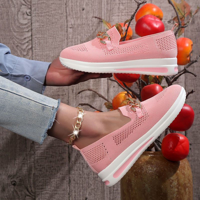 2025 Spring New Mesh Shallow Mouth Solid Color Round Head Chain One Step Stepping Large Sports And Leisure Single Shoes_voghion.com