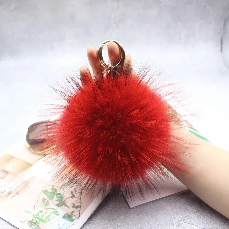 15cm Fluffy Real Raccoon Ball Pom Poms Fur Pompom High Quality Keychain Key Chain Metal Ring Pendant For Women F281_voghion.com