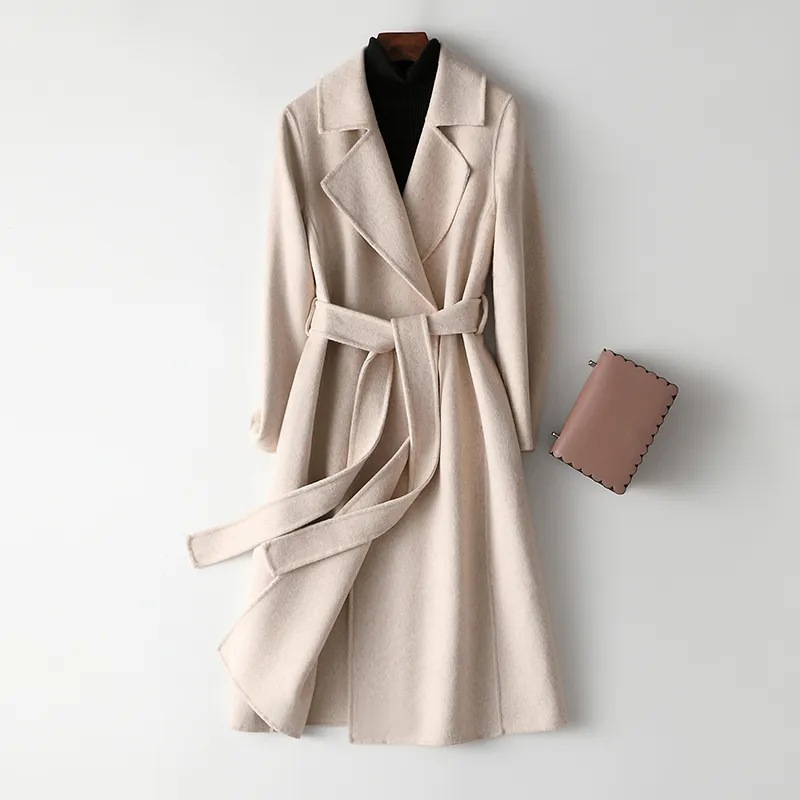 Abrigo largo de lana de una sola capa con diseño de dragón y fénix, con lazo hasta la rodilla, nuevo estilo 2023, chaqueta de lana adelgazante para tallas pequeñas._voghion.com