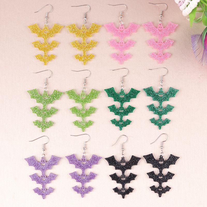 Nuovi orecchini pendenti lucidi colorati alla moda semplici e alla moda a forma di pipistrello di Halloween per le donne_voghion.com