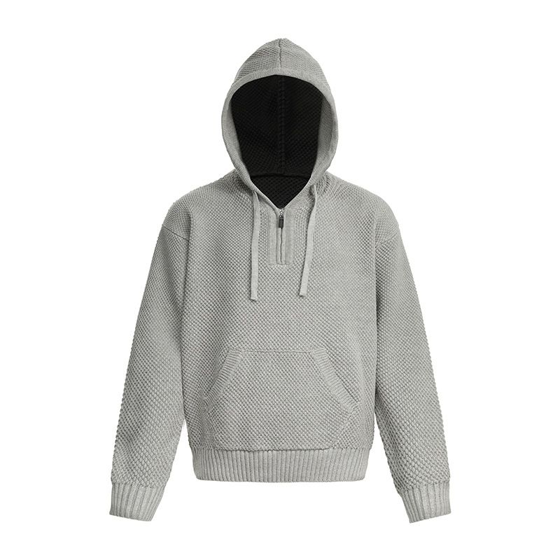 Suéter con capucha y media cremallera con textura de piña, otoño e invierno, corte limpio, jersey ancho y corto, sudadera de punto unisex, nuevo estilo_voghion.com
