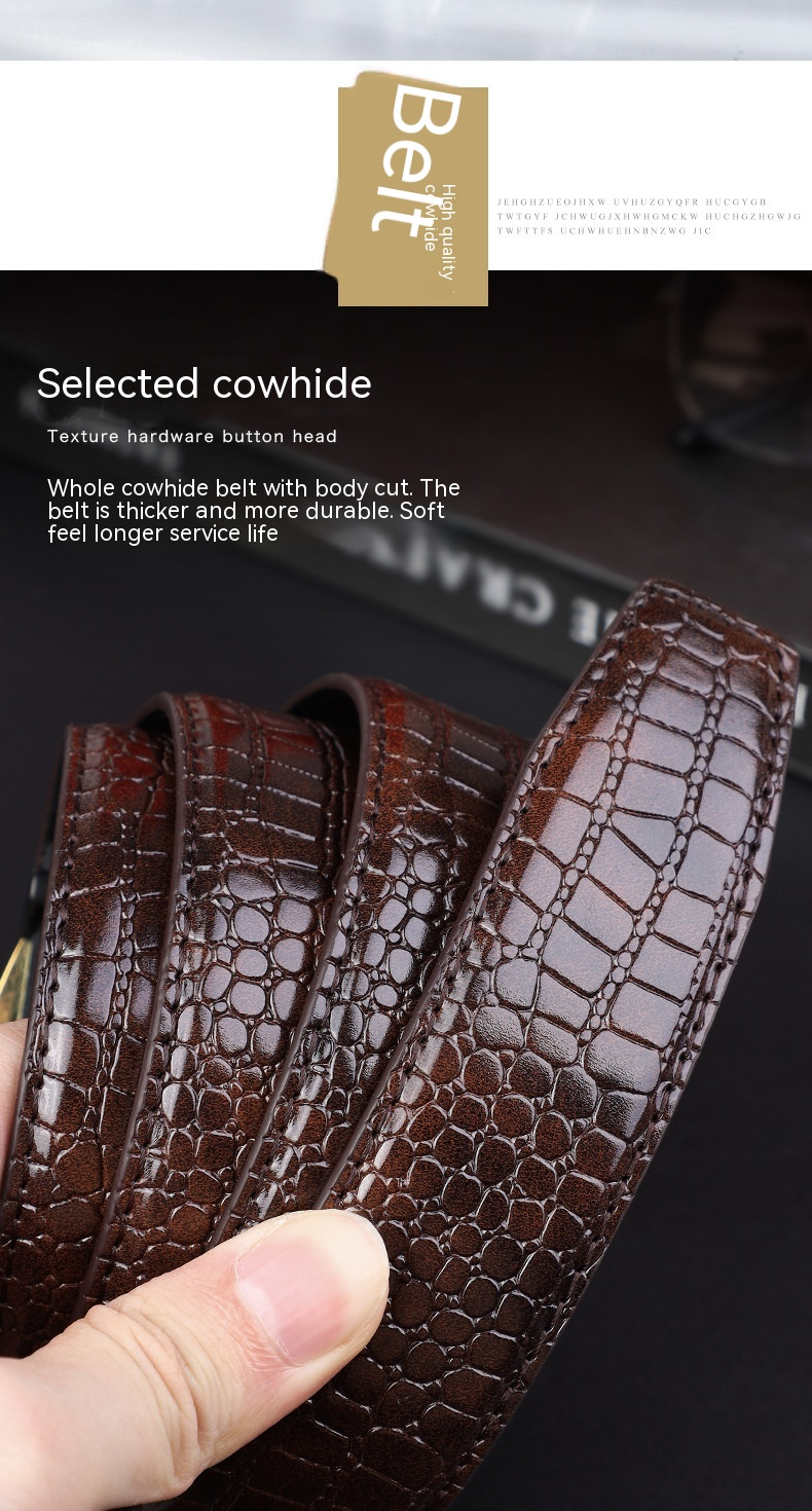 Cintura per pantaloni da uomo Elite da uomo d'affari con fibbia automatica in vera pelle bovina dei nuovi uomini caldi Cintura versatile in coccodrillo casual_voghion.com