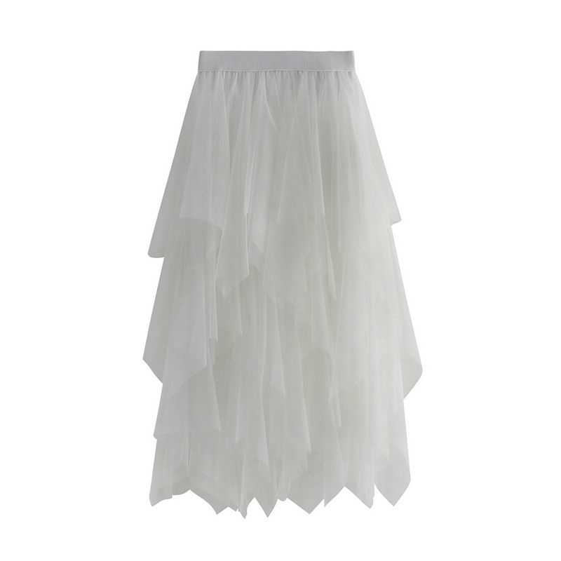 new autumn style temperament high waist slimming super fairy flower bud irregular mesh skirt female 8063_voghion.com