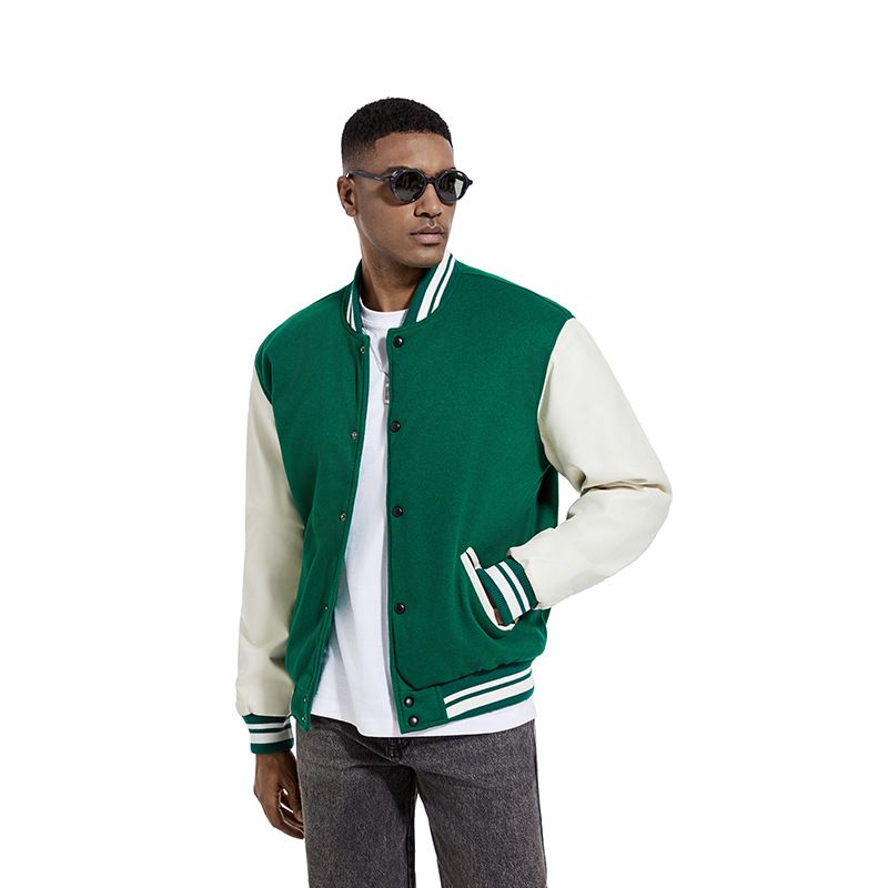 Herbst Winter Mode im amerikanischen Stil Baseballjacke Wolle PU Ärmel Mantel Casual Herrenbekleidung_voghion.com