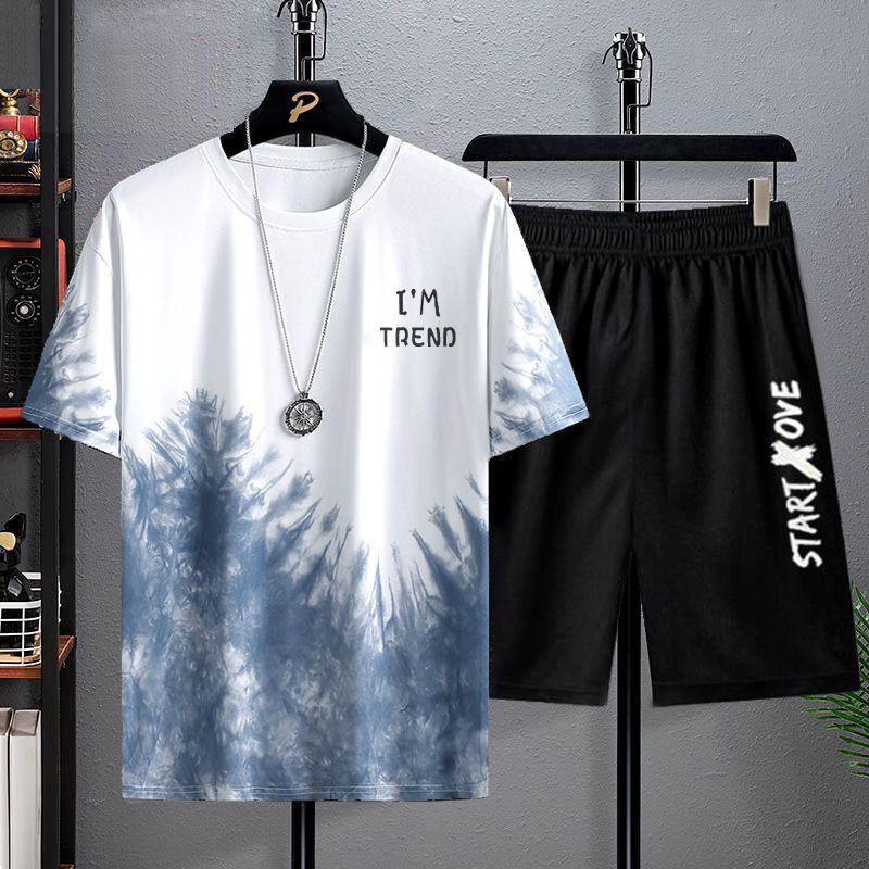 Completo sportivo casual da uomo in seta ghiacciata, stile sottile, alla moda, con pantaloncini a maniche corte, set di abbigliamento maschile_voghion.com