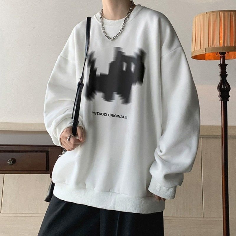 Felpa con cappuccio con stampa di gatti in stile americano, senza cappuccio, da uomo, autunno inverno, manica lunga, trendy, versatile, casual_voghion.com