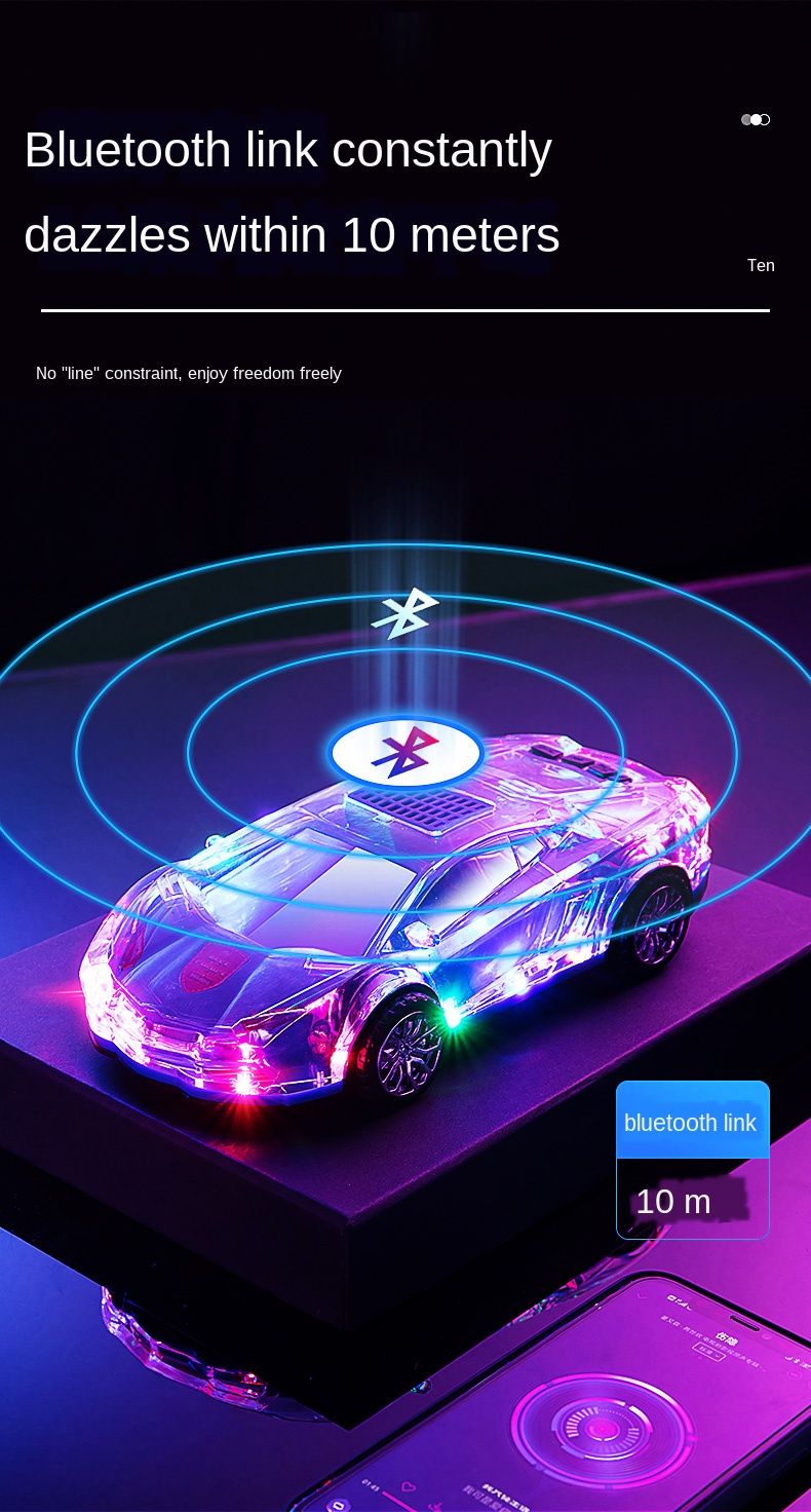 Auto Bluetooth-kõlar spordikujulise juhtmevaba stereoga, mida saab USB-kettale ühendada, värvilised tuled, välk_voghion.com