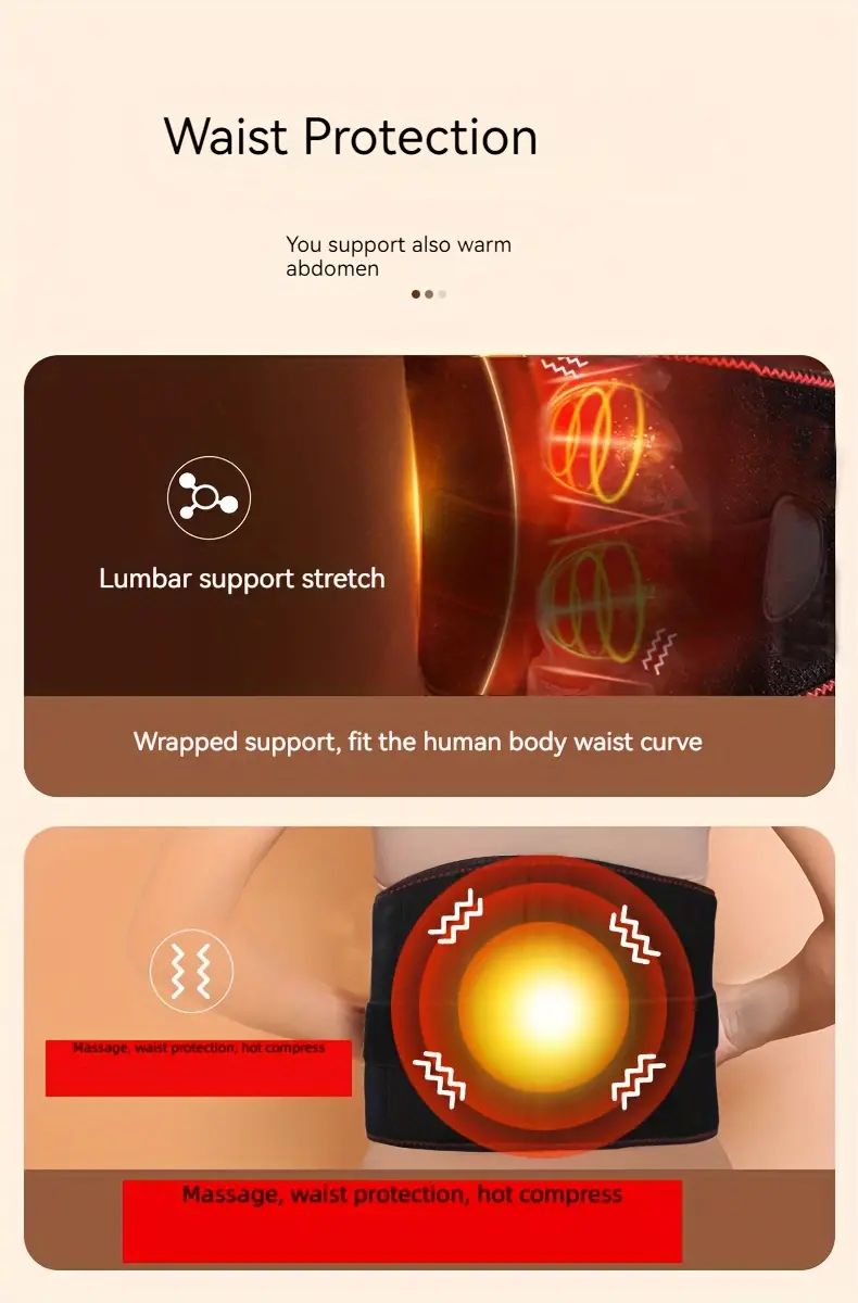 1 pz massaggiatore, cintura riscaldante lombare elettrica, regolazione multi-marcia, tutore per massaggio termico portatile, cintura di supporto per la vita F_voghion.com