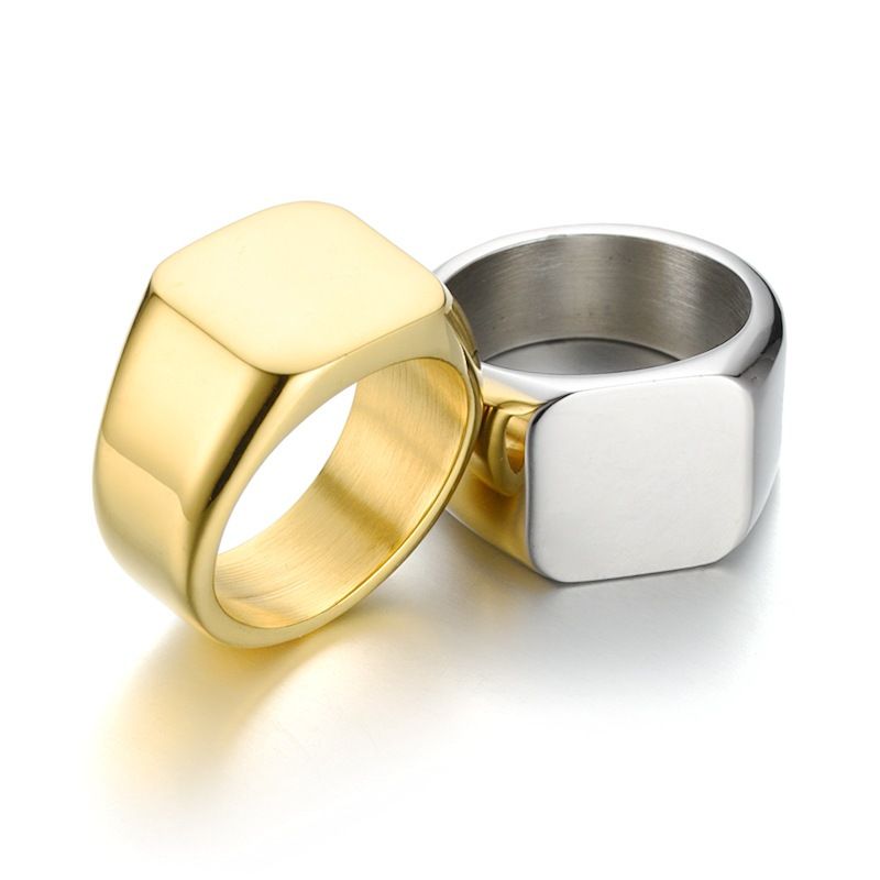 Square Titanium Steel Ring for Men Punk Biker Blank Statement Rings Polishing Father's Ring for Dad Husband_voghion.com
