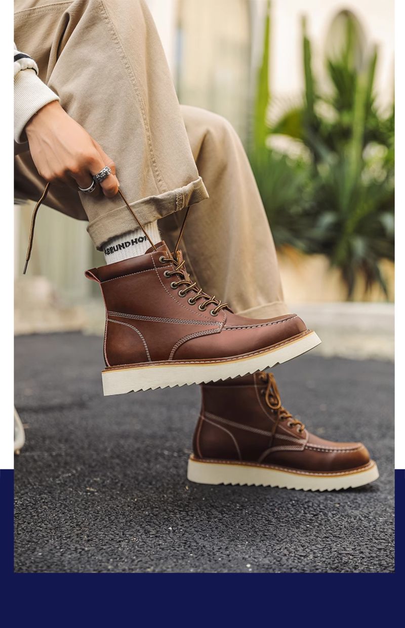 Worker Boot Men Genuine Leather Special-Interest Design Fancy Outdoor American 875 Black Short Locomotive Martin Boots_voghion.com
