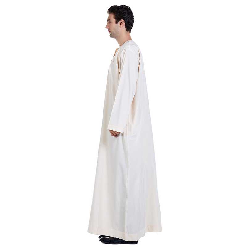 Herenkleding Herengewaden Effen kleur eenvoudig ontwerp Moslimkaftan_voghion.com