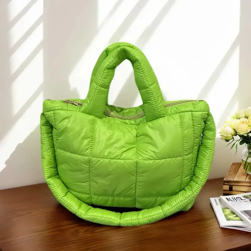 Women Puffer Tote Handbag Large Capacity Casual Padded Solid Color Quilted Top Handle Ladies Commute Bag 240820_voghion.com