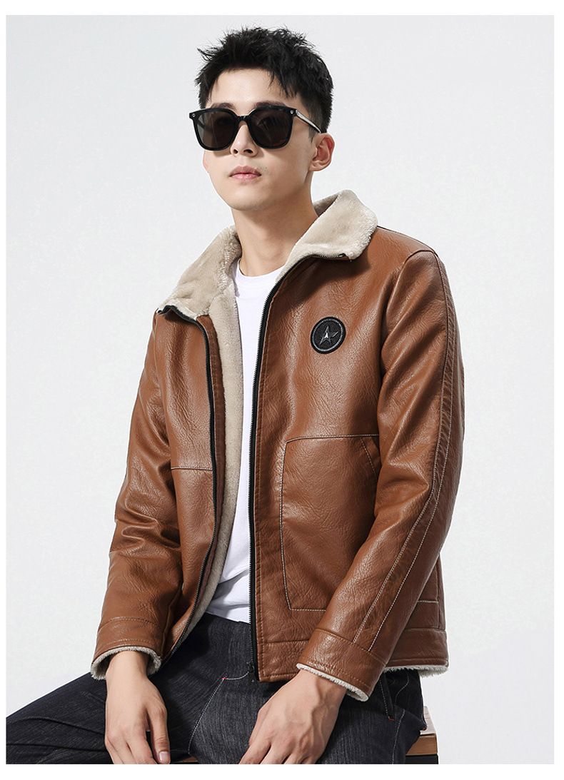 Winter Hübsche Große Gänseleder Casual PU Leder Herren Plus Samt Dicker Warmer Mantel Winddichte Motorrad Große Lederjacke_voghion.com
