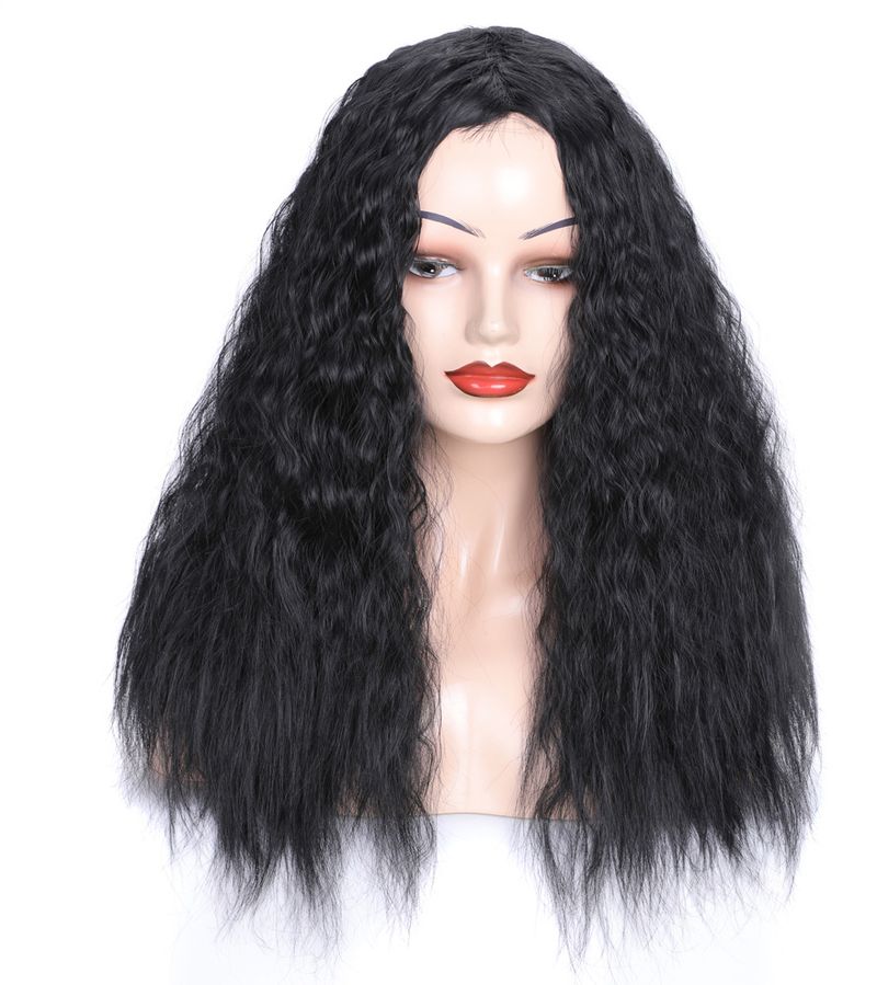 Matte realistic corn perm long curly hair wig head wool curl middle long hair wig head fluffy curly hair wig_voghion.com