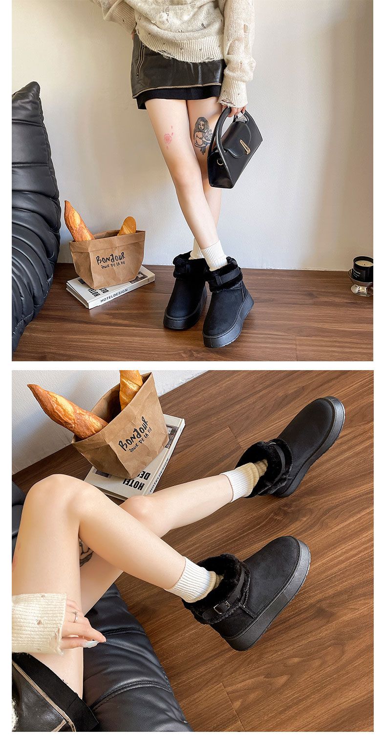 2025 Winter New Large Size Thick-soled Fluffy Cotton Shoes Women's Fleece Thickened Thermal Belt Buckle Casual Snow Boots_voghion.com