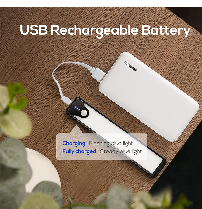 Smart Motion Sensor LED Strip Light - Rechargeable Wireless Cabinet Lighting, 20cm/40cm Dimmable Night Light PC Cover (Warm White/Matte Black)_voghion.com