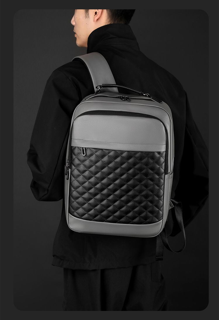 Zaino da lavoro in pelle PU Zaino da uomo impermeabile Zaino per computer semplice multifunzionale alla moda_voghion.com