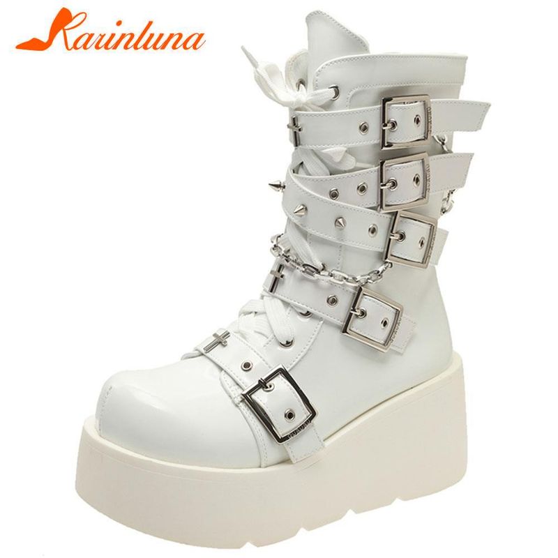 Punk Gothic Style Platform Mary Jean Shoes New Fashion Brand 2023 Spring Summer Round Toe Buckle-Sandals Boot Party Role-Play_voghion.com