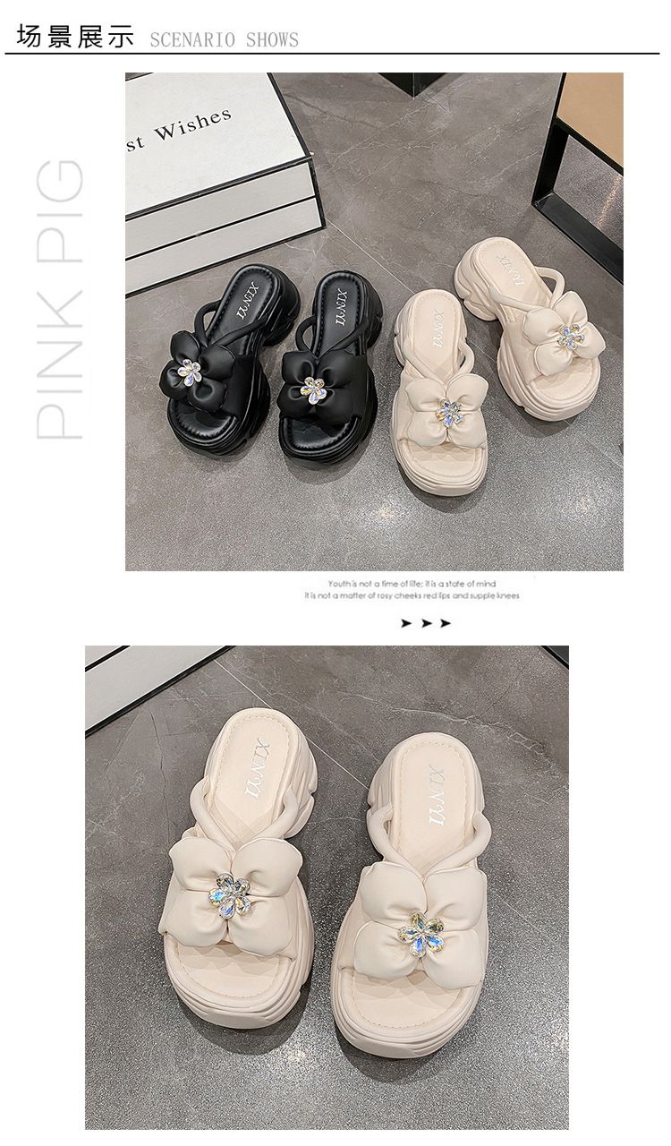 Sandálias plataforma com bico redondo, novo estilo da moda para o verão, chinelos de cunha com flores de celebridades da internet para mulheres, elegantes_voghion.com