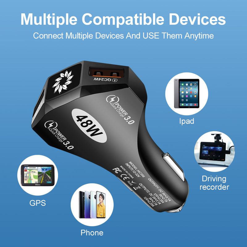 USB-Autoladegerät, 48 W, Typ C, Schnellladung 3.0, QC3.0, Schneller Auto-USB-C-Ladeadapter für iPhone, Samsung, Xiaomi, Handy-Ladegerät_voghion.com