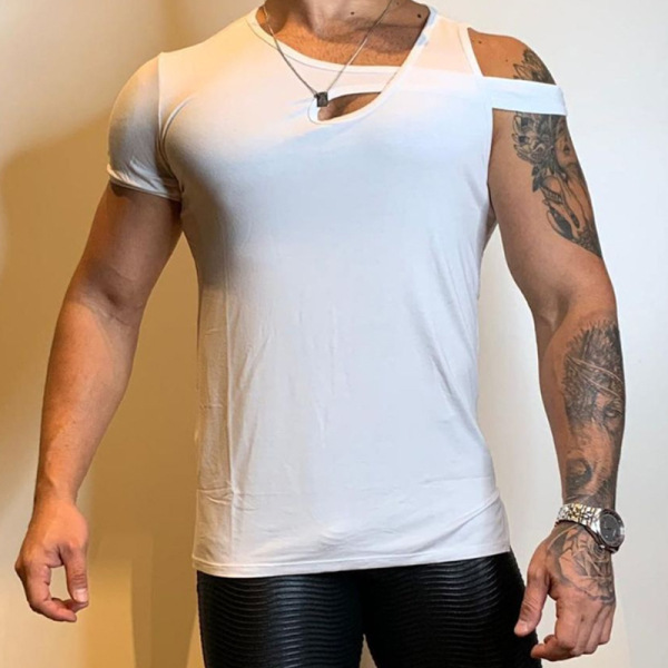 Camiseta irregular con personalidad de moda de talla grande para hombre_voghion.com