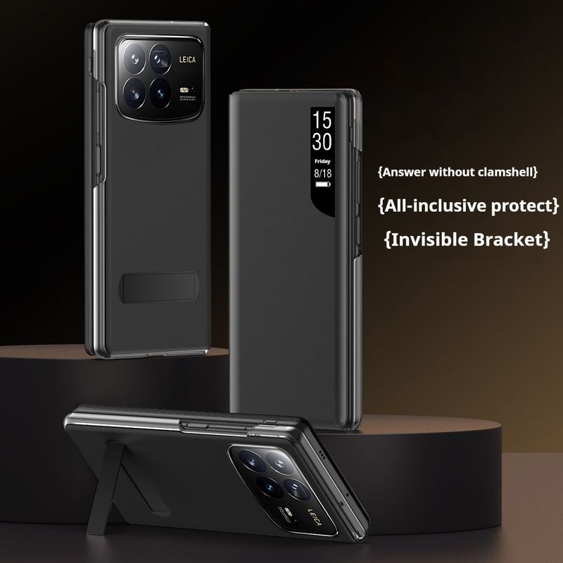 Smart View Leather Flip Cover Case For Xiaomi Mix Fold 4 Smart Wake Sleep Call ID Display with Bracket_voghion.com