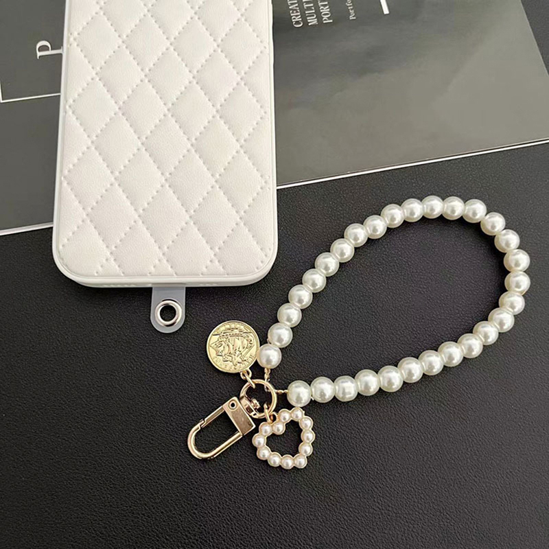 Short Pearl Lanyard Fashion Rhinestone Pendant Mobile Phone Lanyard Hand-woven Wrist Strap Back Case Anti-lost Lanyard_voghion.com