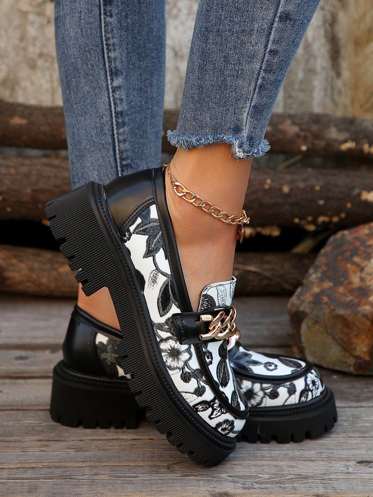 Nye runde hoved flade dameloafers med tryk_voghion.com