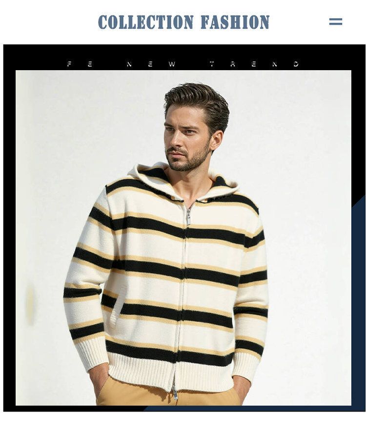 Maglione casual da uomo con cappuccio a righe spesse - Pullover in morbida maglia con orlo a coste, vestibilità ampia, maniche lunghe per autunno e inverno_voghion.com