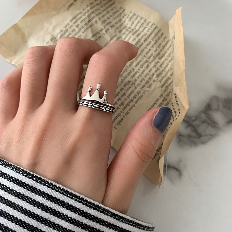 Ready Stock Sier Farbe Individualität Kreatives Design Krone Fisch Lotus Verstellbarer Ring Weiblich Retro Unregelmäßig Mode Exquisite_voghion.com