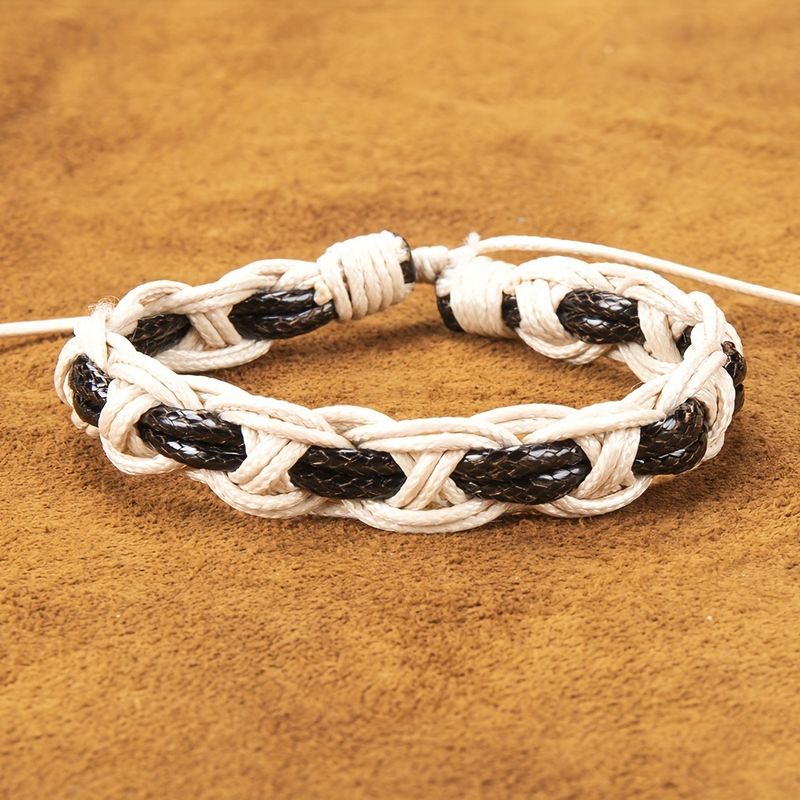 1 einfaches, modisches, handgewebtes Lederarmband aus Wachsseil, geeignet für Halloween, für Männer und Frauen_voghion.com