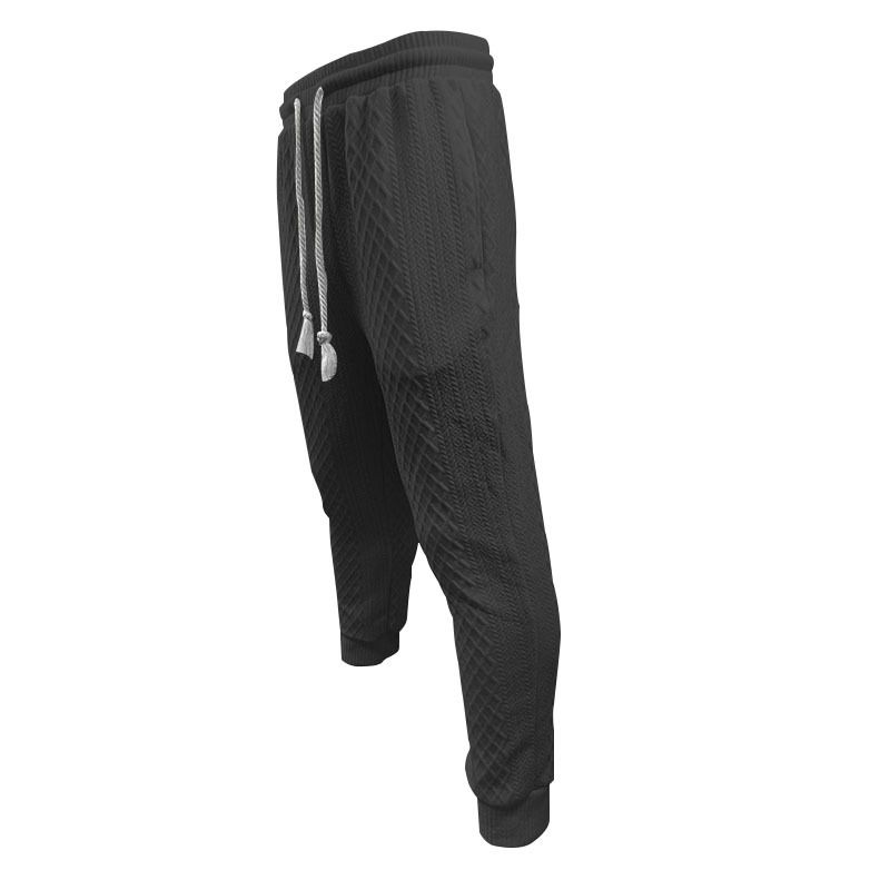 24 Spring Summer Men's Casual Long Pants Turn-down Collar Jacquard Knitted Top Plus Size Set_voghion.com