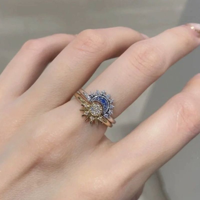 Anello anti-ansia all'ingrosso Sun Moon alla moda regolabile aperto rotante girevole per le dita per donne e ragazze_voghion.com