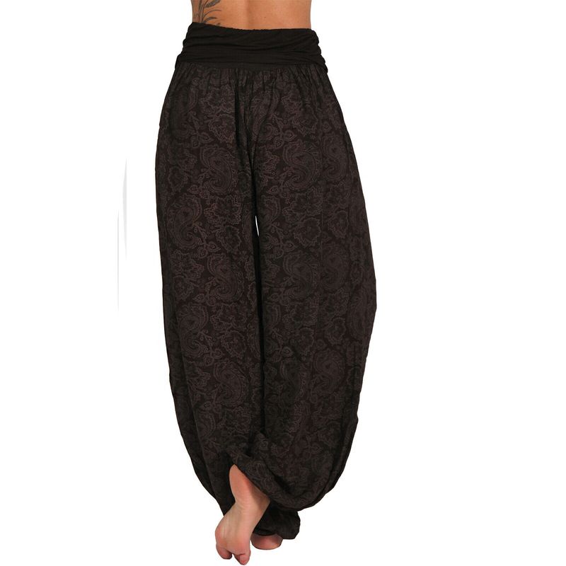 Roupas femininas Impressão digital Calças longas e largas Calças casuais Calças harém_voghion.com