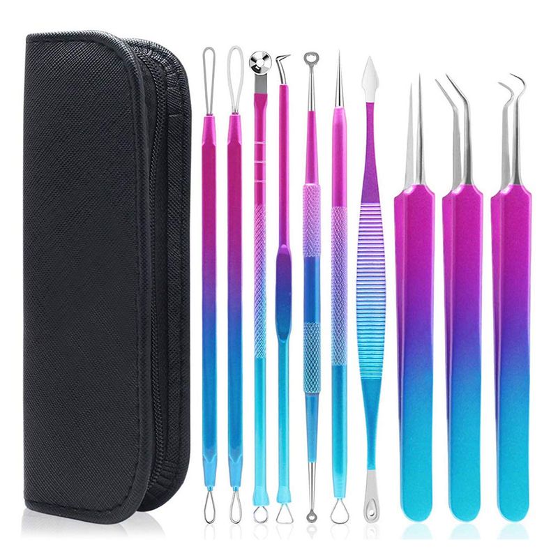 Mini kit de herramientas para eliminar puntos negros, agujas para acné, pinzas y limpiador de poros faciales._voghion.com